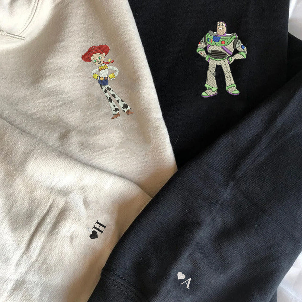 Custom Matching Hoodies for Couples, Sweet Valentine Cartoon Embroidery Design