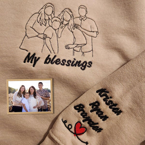Custom Portrait Embroidered Sweatshirt, Family Portrait Hoodie From Photo, Best Gift for Mother's Day - Father's Day