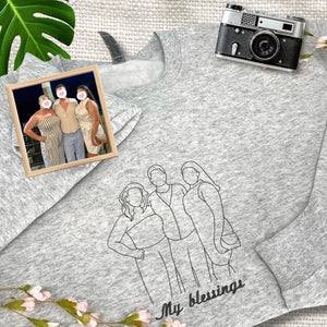 Custom Portrait Embroidered Sweatshirt, Family Portrait Hoodie From Photo, Best Gift for Mother's Day - Father's Day