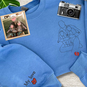 Custom Portrait Embroidered Sweatshirt, Family Portrait Hoodie From Photo, Best Gift for Mother's Day - Father's Day