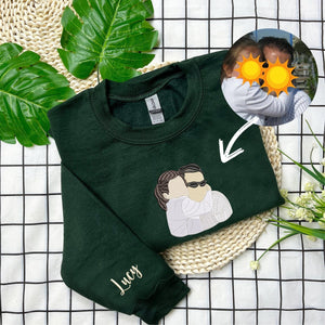 Custom Portrait From Photo Embroidered Sweatshirt For Mom, Personalized Hoodie With Photo, Mother's Day Gift