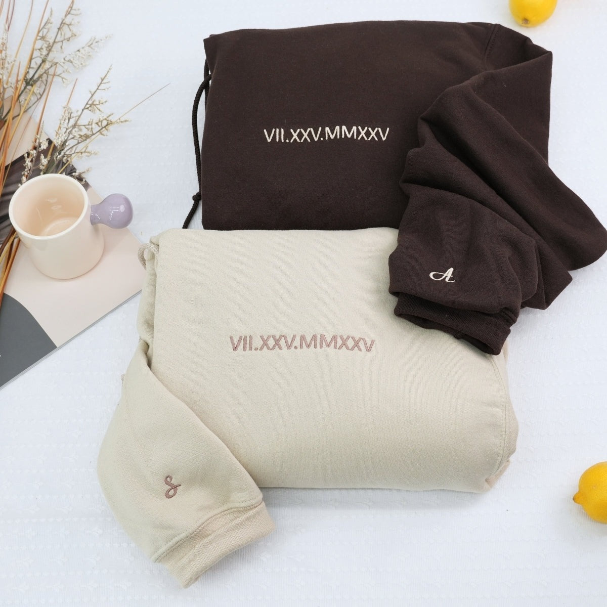 Custom Embroidered Sweatshirts For Couples, Personalized Roman Numeral Initials Couple Anniversary Sweatshirt