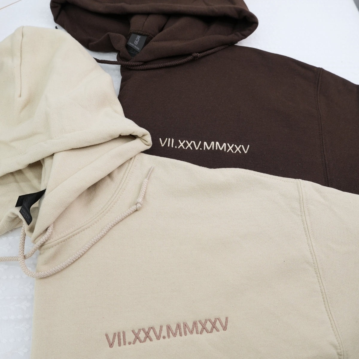 Custom Embroidered Sweatshirts For Couples, Personalized Roman Numeral Initials Couple Anniversary Sweatshirt