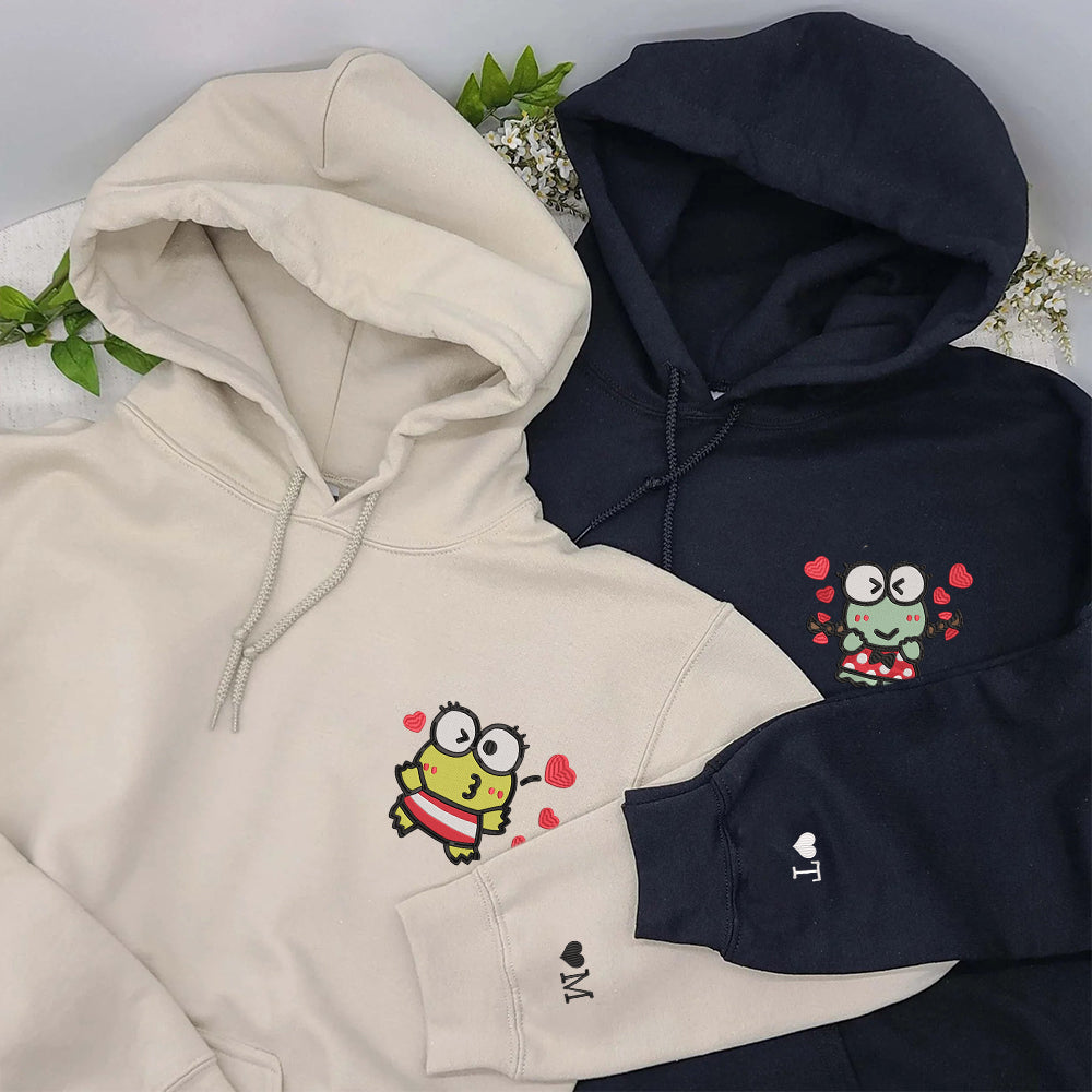 Custom Embroidered Hoodies For Couples, Cute Cartoon Frogs Couples Embroidered Hoodie