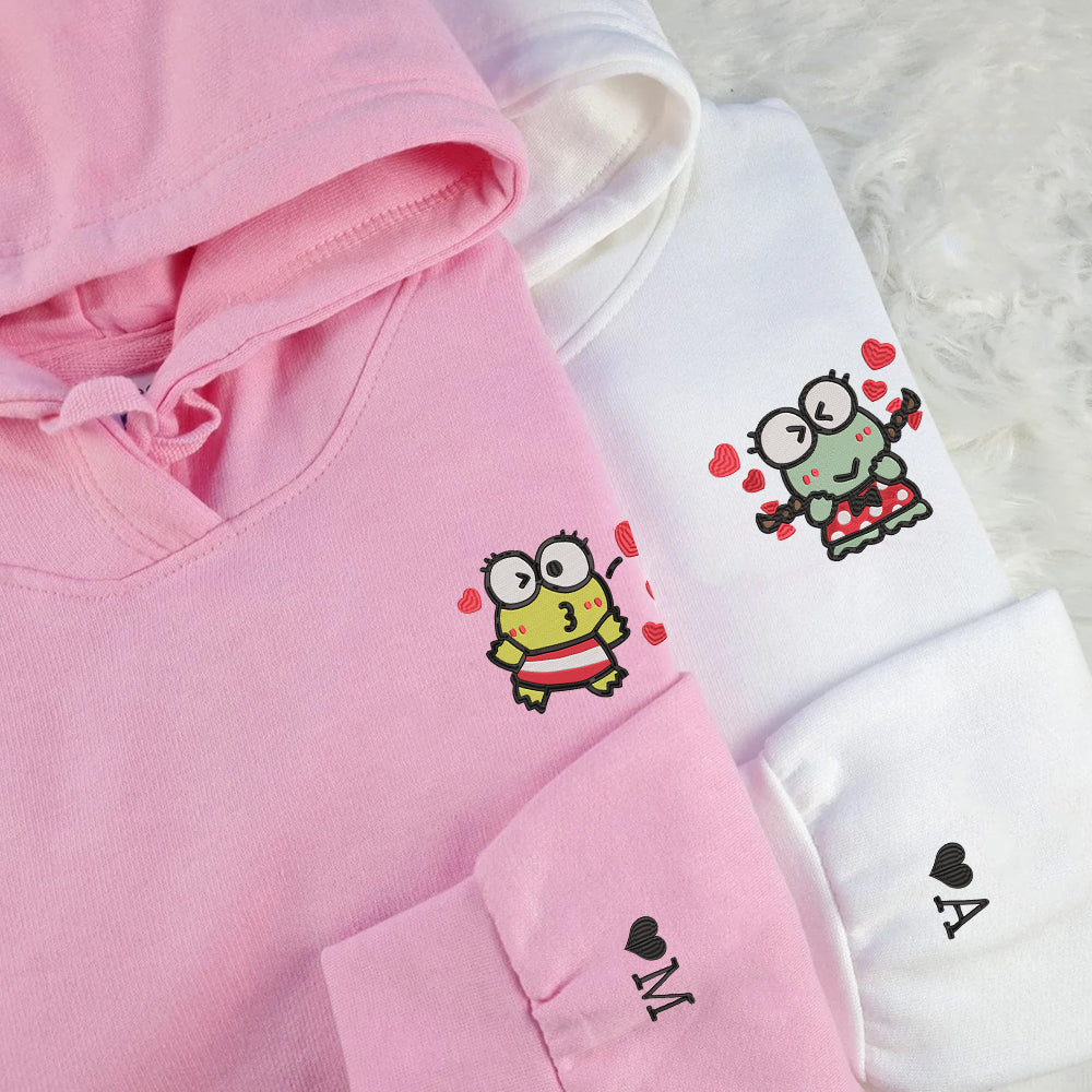 Custom Embroidered Hoodies For Couples, Cute Cartoon Frogs Couples Embroidered Hoodie