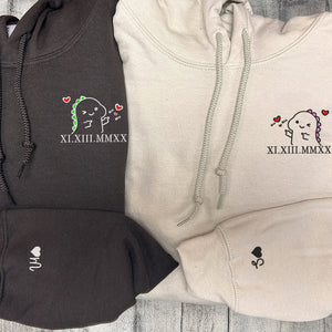 Custom Embroidered Hoodie | Matching Couple Sweatshirts | Cute Dino & Roman Numerals