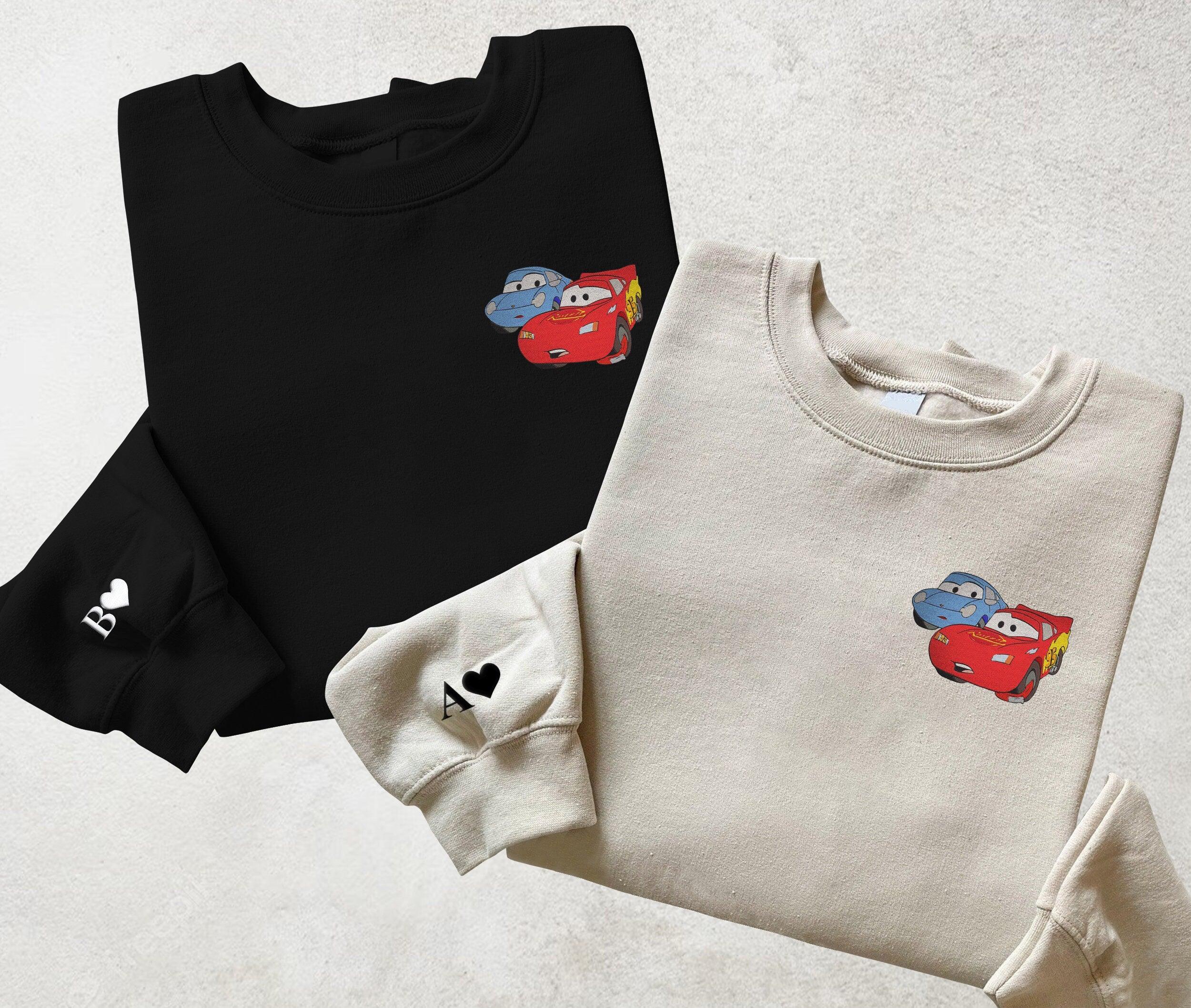 Custom Embroidered Sweatshirts For Couples, Custom Matching Couple Hoodies, Cartoon Car Couples Embroidered Matching Couples Sweatshirt