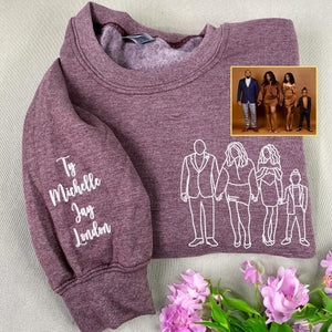 Embroidered Family Portrait from Photo Sweatshirt, Custom Mama Hoodie, Gift For Mom From Daughter, New Mom Gift