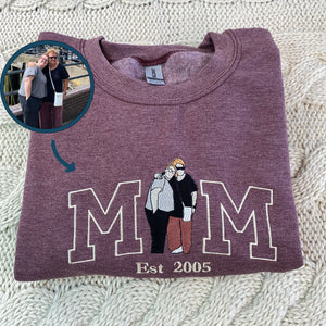 Embroidered Mama Sweatshirt - Custom Embroidered Mother Hoodie, Mom Portrait Crewneck, Family Portrait Shirt, Gift for Mom