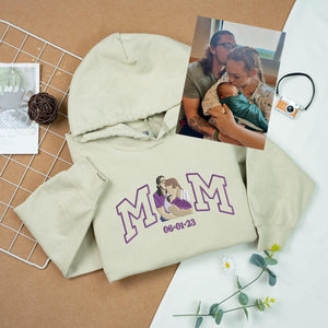 Embroidered Mama Sweatshirt, Custom Embroidered Mother Hoodie, Mom Portrait, Family Portrait, Gift For Mom