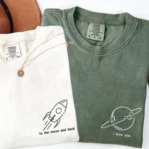 Custom Embroidered I Love You To The Moon And Back Matching T-shirts for Couples