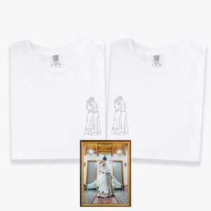 Custom Embroidered Line Art Photo Matching T-shirts for Couples