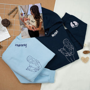 Mama Embroidered Sweatshirt - Hoodie, Custom Mama Portrait Shirt From Picture, Mama Neckline, Personalized Gift For Mom on Christmas