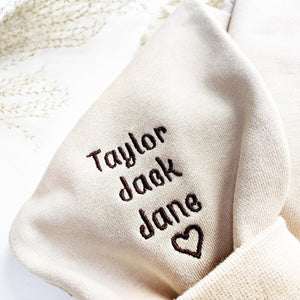 Personalized Mom Sweatshirt with Custom Embroidered Family Portrait | Varsity Letter Hoodie | Mother’s Day Gift with Kids' Names