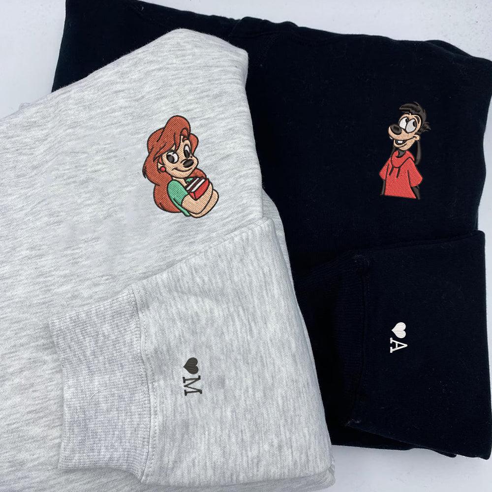 Custom Embroidered Sweatshirts for Couples, Sweet Cartoon Puppy Pair Crewneck, Anniversary Outfit