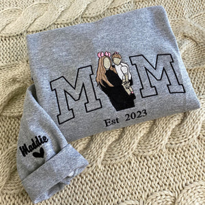 Mom Sweatshirt Custom Mother and Son, Personalized Line Art from Photo Hoodie, Gift for Mom