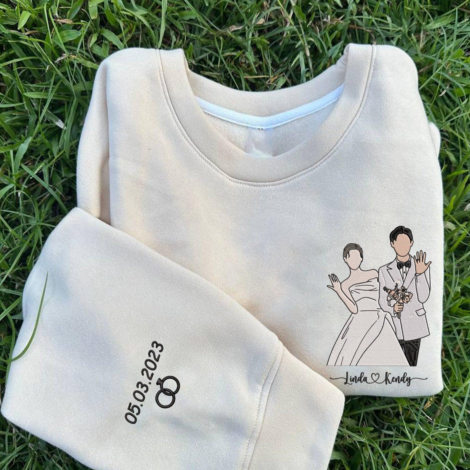 Custom Embroidered Hoodies For Couples, Custom Embroidered Portrait From Photo Matching Couple Hoodie, Custom Photo Embroidered Hoodie