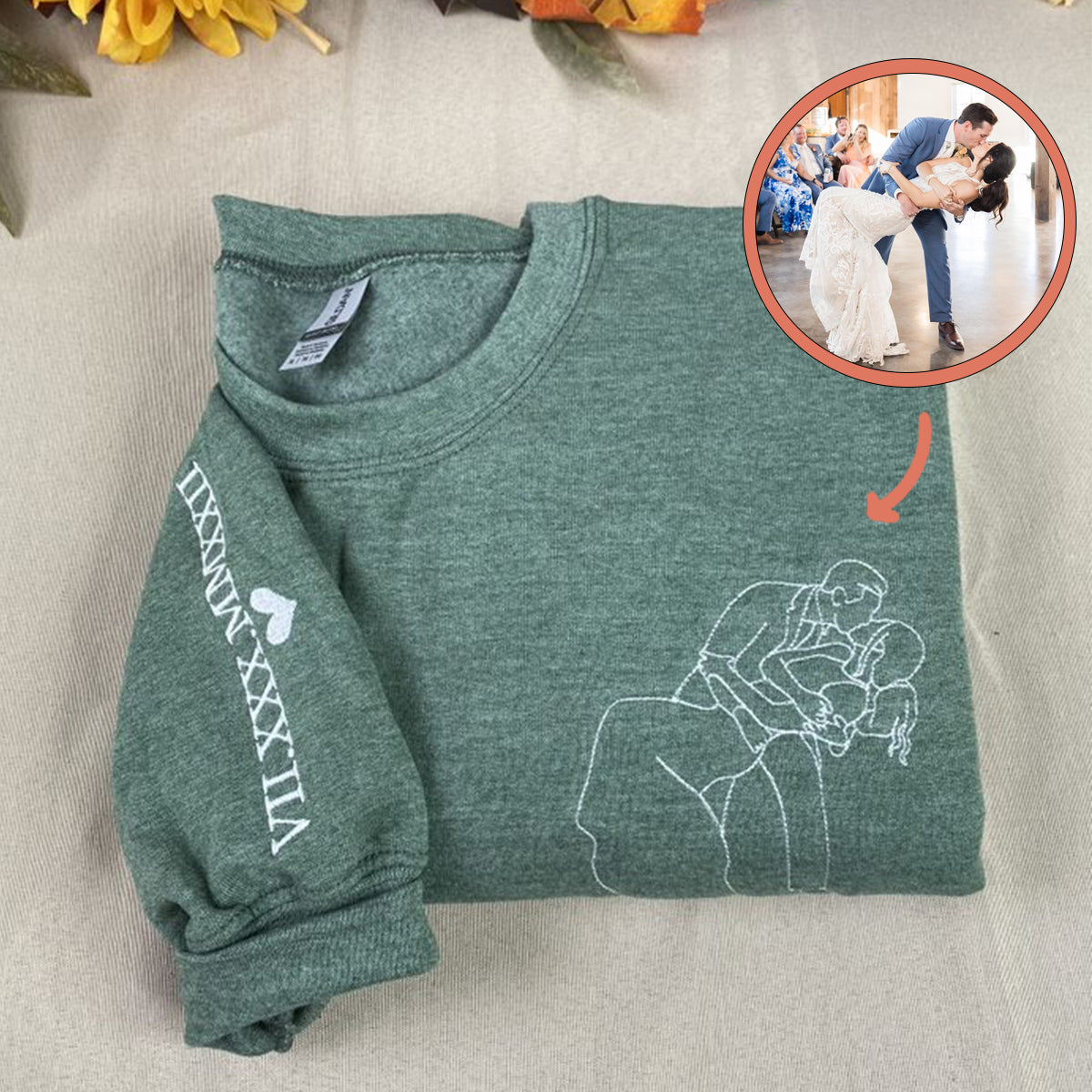 Custom Embroidered Sweatshirts For Couples, Custom Embroidered Outline Portrait From Photo Matching Couples Sweatshirt, Outline Photo Sweater