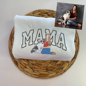 Pet and Owner Sweatshirt, Custom Embroidered Grandma Portrait Hoodie, Christmas Gift For Grandma