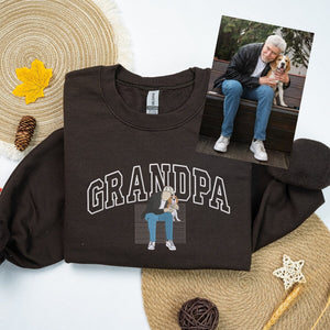 Pet and Owner Sweatshirt, Custom Embroidered Grandma Portrait Hoodie, Christmas Gift For Grandma