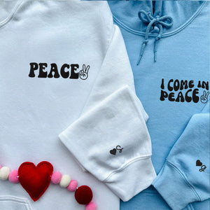 Custom I Come In Peace Hoodie, Matching Embroidered Hoodie for Couple - mymatchhoodie