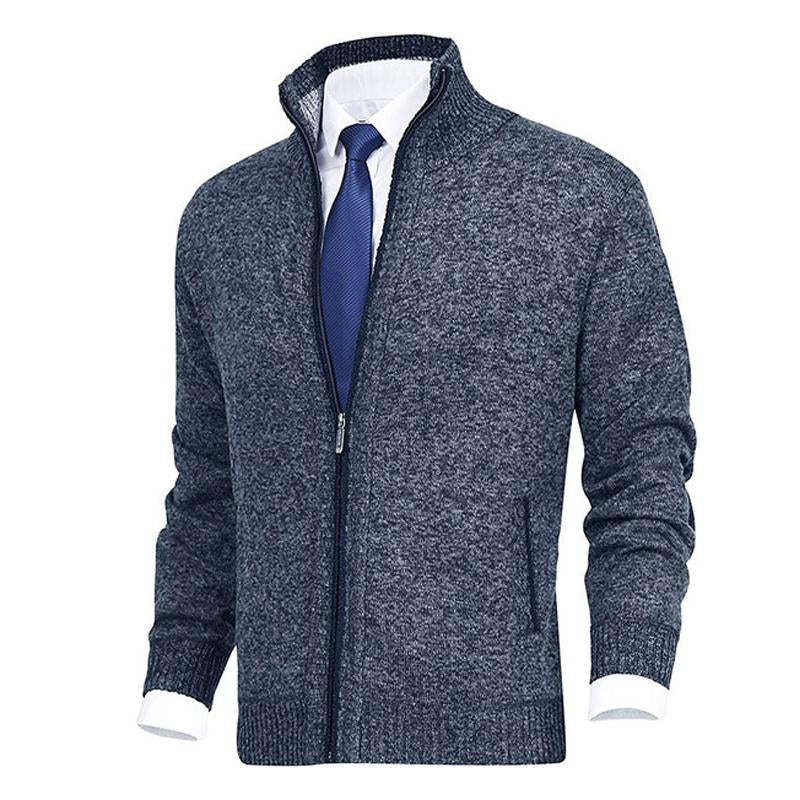 Men's Solid Color Stand Collar Cardigan Sweater