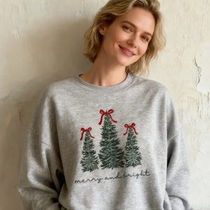 Christmas Embroidered Sweatshirt – Cozy Holiday Tree Design