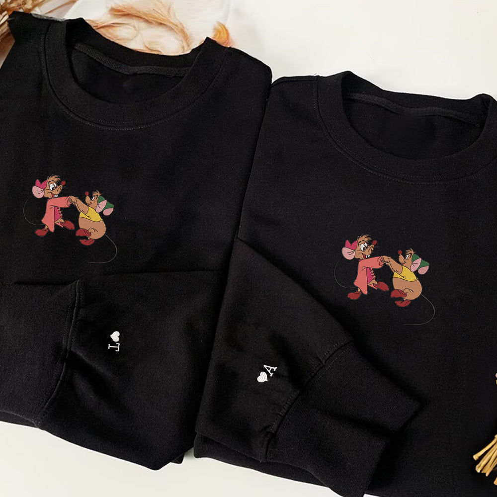 Custom Embroidered Sweatshirts For Couples, Custom Matching Couple Sweatshirt, Cute Cartoon Mouse Couples Embroidered Crewneck Sweater