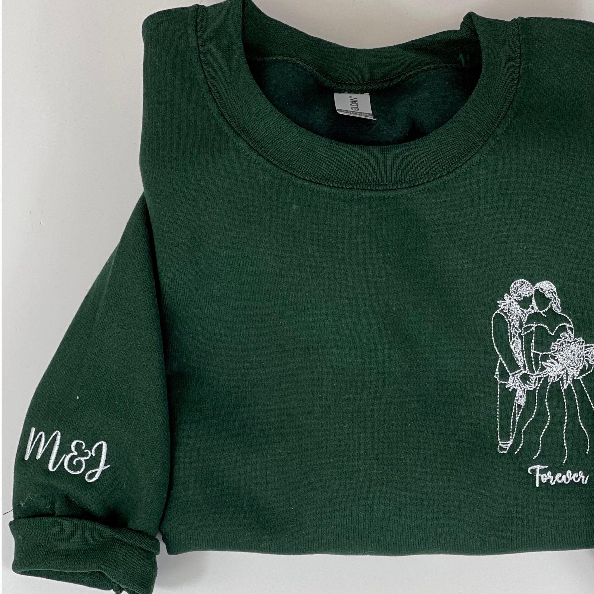 Custom Embroidered Portrait From Photo Anniversary Date Couples Wedding Gift Embroidered Sweatshirt Hoodie