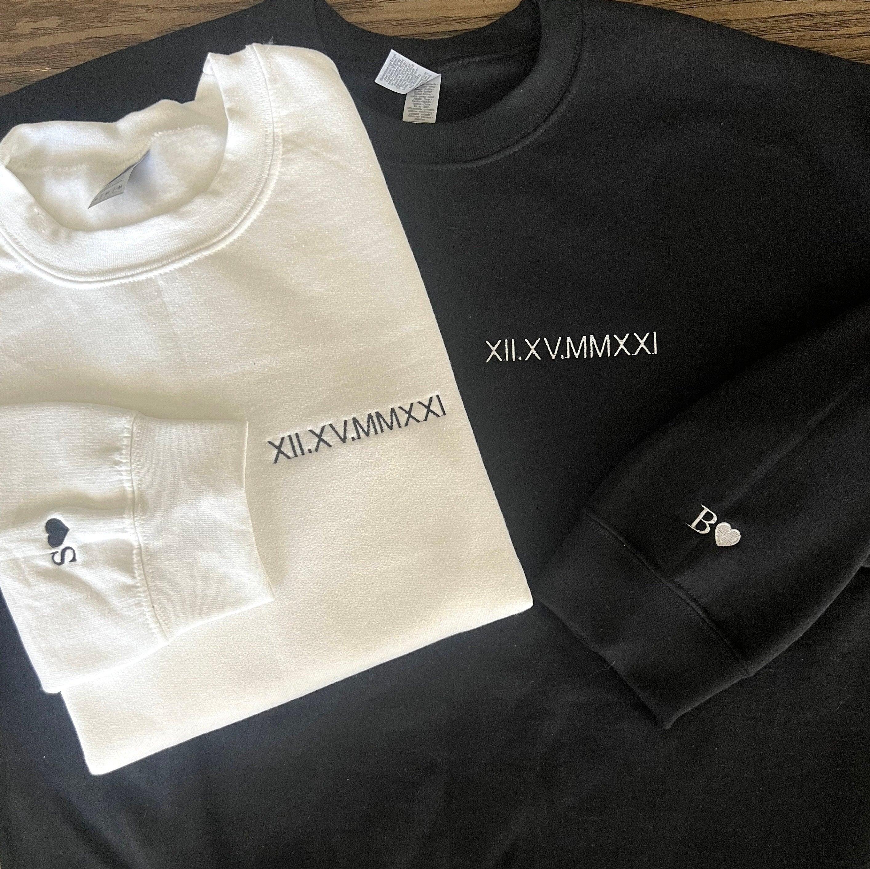 Custom Embroidered Roman Numeral Initial On Sleeve Personalized Embroidered Sweatshirt
