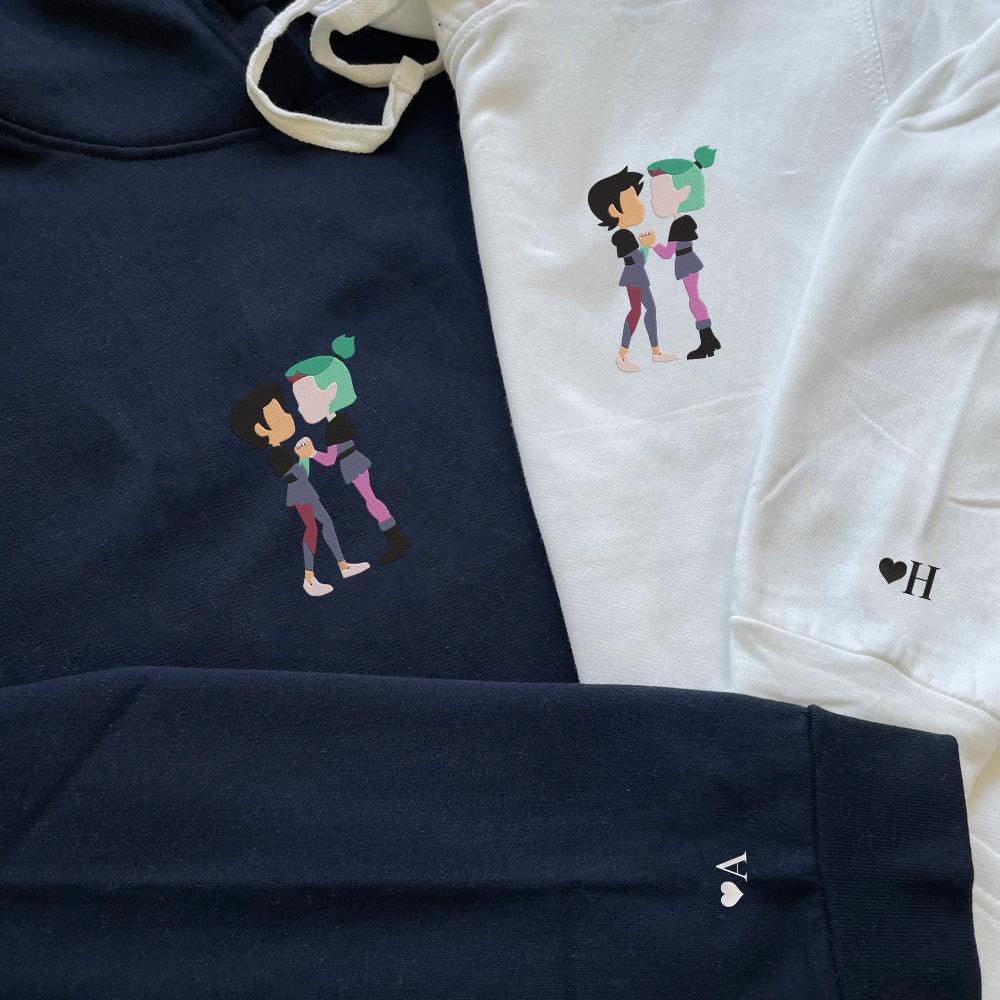 Custom Embroidered Hoodies For Couples, Couples With Matching Hoodies, His Her Hoodies, Cute Cartoon Couples Embroidered Hoodie