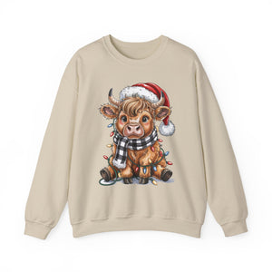 Festive Highland Cow Christmas Crewneck Sweatshirt