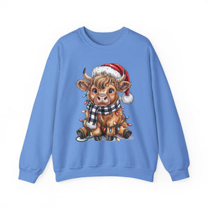 Festive Highland Cow Christmas Crewneck Sweatshirt