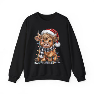 Festive Highland Cow Christmas Crewneck Sweatshirt