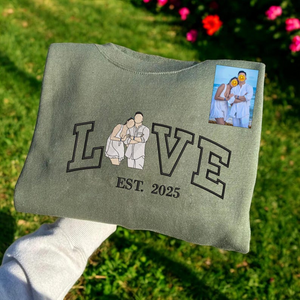 Custom Couple Photo Sweatshirt with LOVE Embroidery – Anniversary & Valentine’s Gift