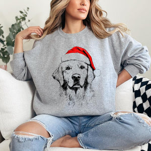 Custom Pet Christmas Sweatshirt - Personalized Dog/Cat Santa Hat Graphic Crewneck