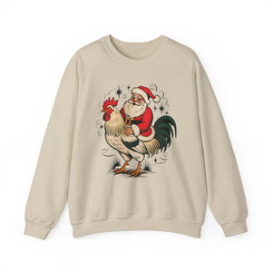 Santa on Rooster Christmas Crewneck Sweatshirt