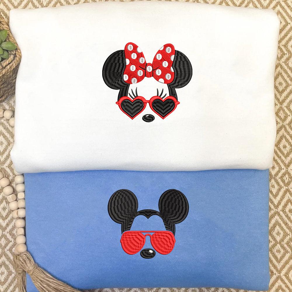 Custom Embroidered Hoodies For Couples, Custom Matching Couple Hoodie, Cartoon Mouse Inspired Couples Embroidered Matching Hoodie