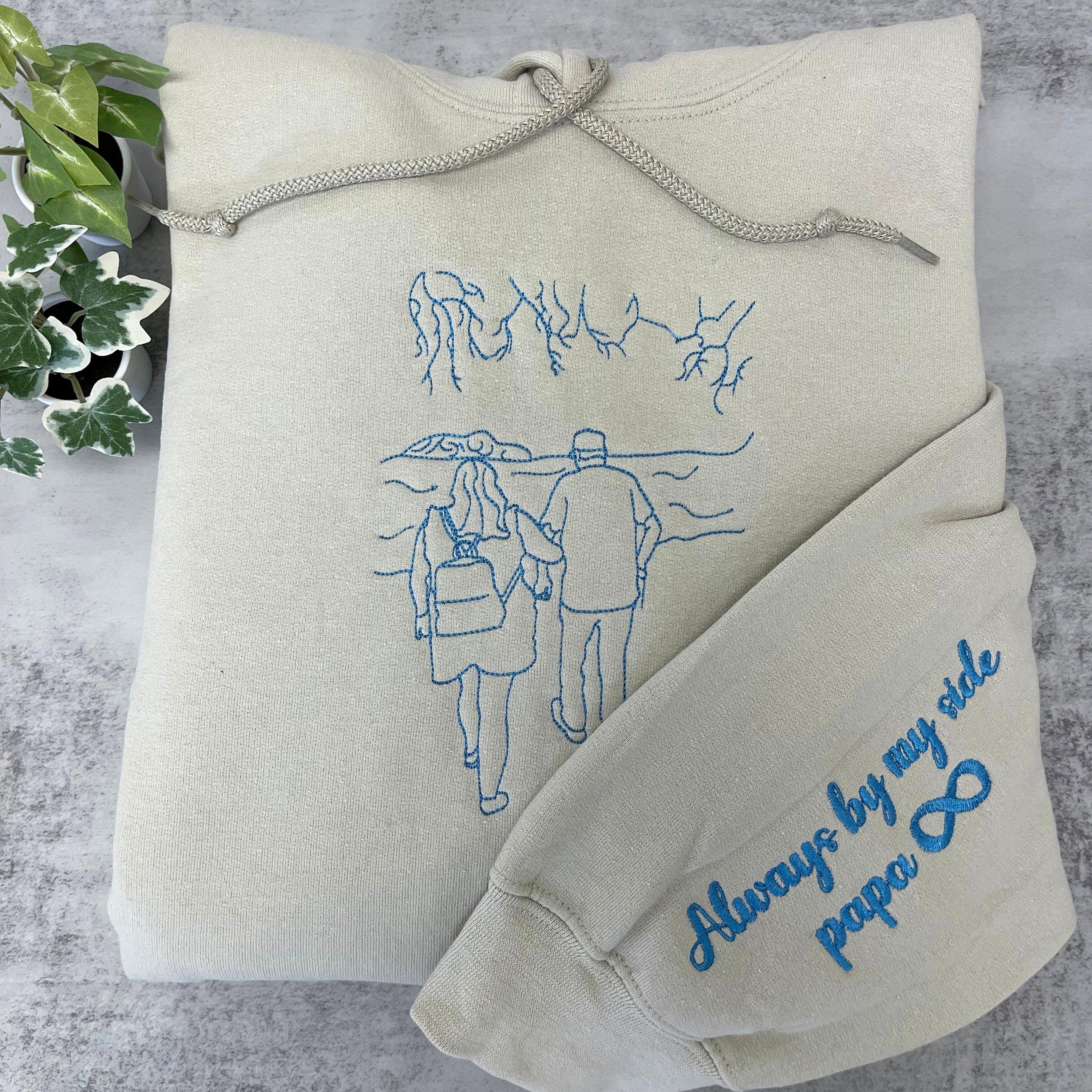 Custom Embroidered Portrait From Photo Anniversary Date Couples Wedding Gift Embroidered Sweatshirt Hoodie