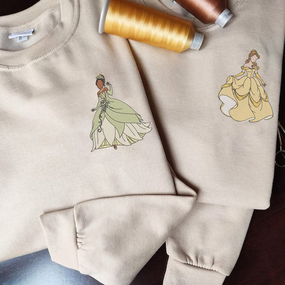 Custom Embroidered Hoodies For Couples, Cute Cartoon Princess Couples Embroidered Hoodie