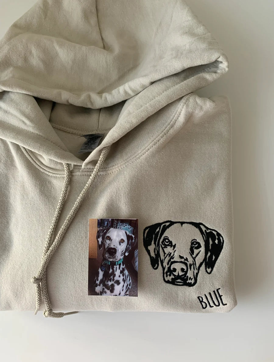 Custom Embroidered Pet Portrait Hoodie / Sweatshirt – Personalized Outline Pet Face Gift