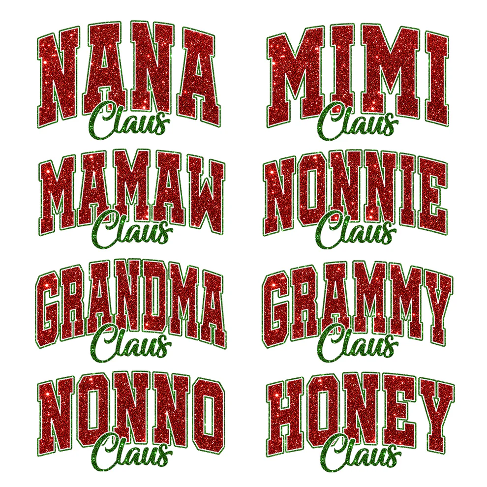 Custom Glitter Print Gigi Claus Christmas Grandma Nickname Sweatshirt With Grandkids Name