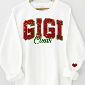 Custom Glitter Print Gigi Claus Christmas Grandma Nickname Sweatshirt With Grandkids Name