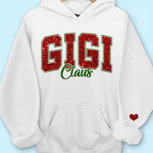 Custom Glitter Print Gigi Claus Christmas Grandma Nickname Sweatshirt With Grandkids Name