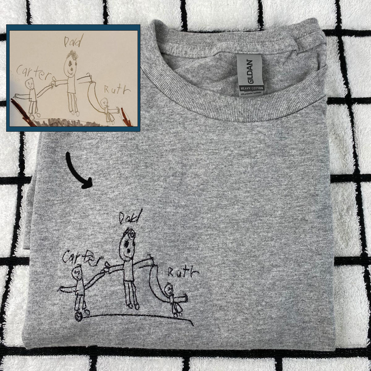 Personalized Kids Drawing Sweatshirt | Custom Embroidered Art Hoodie | Unique Gift for Mom, Dad, or Grandparents