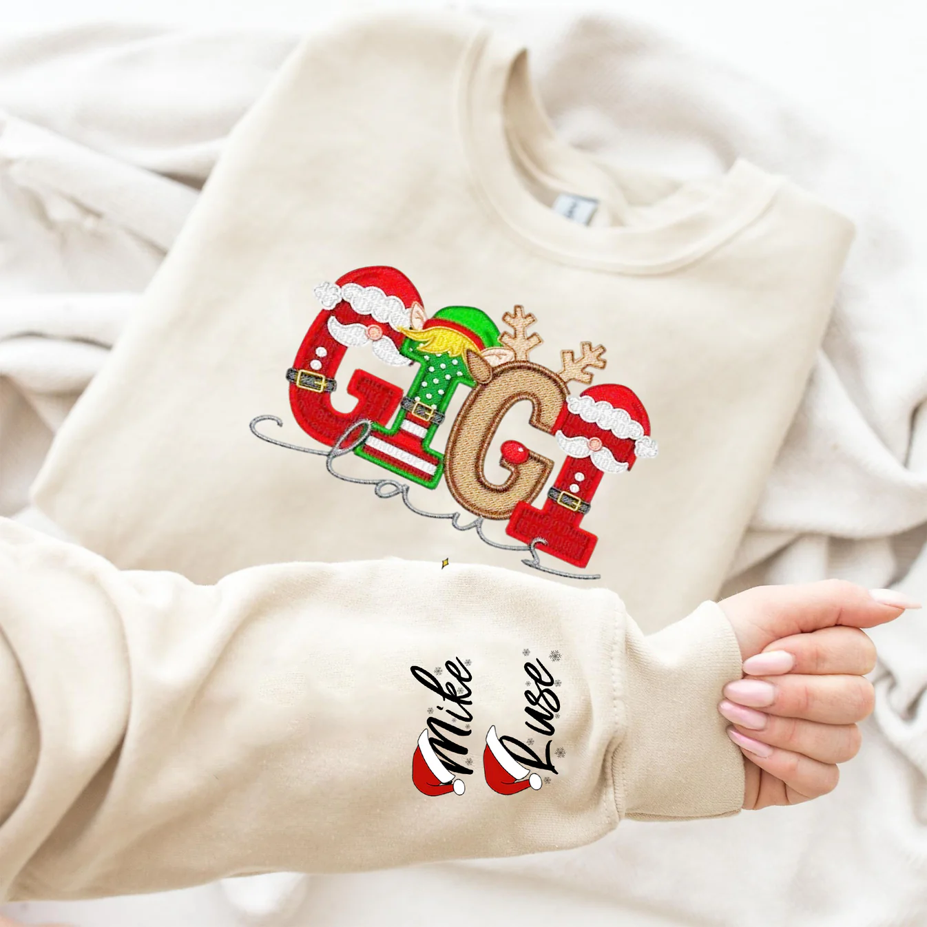 Custom Claus Family Embroidered Christmas Sweatshirt – Personalized Name Holiday Crewneck