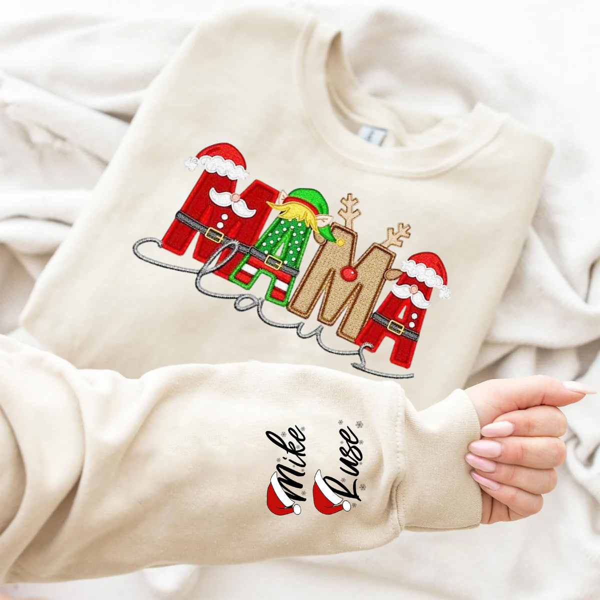Custom Claus Family Embroidered Christmas Sweatshirt – Personalized Name Holiday Crewneck