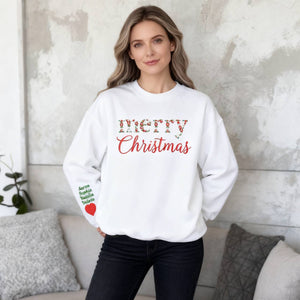 Custom Merry Christmas Floral Embroidered Sweatshirt