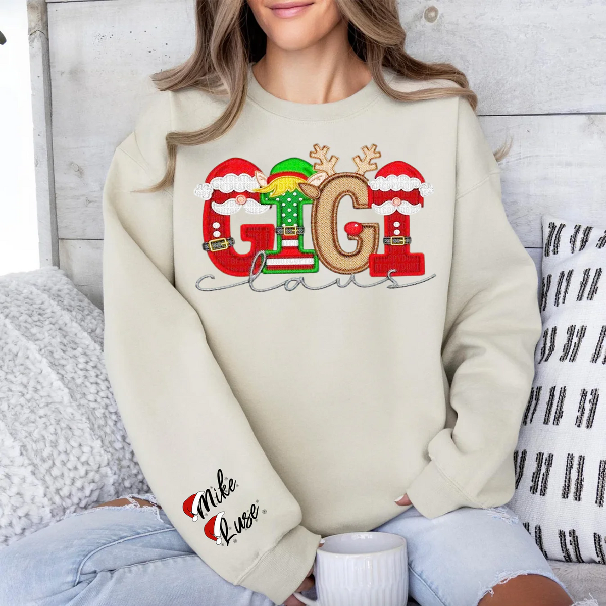 Custom Claus Family Embroidered Christmas Sweatshirt – Personalized Name Holiday Crewneck