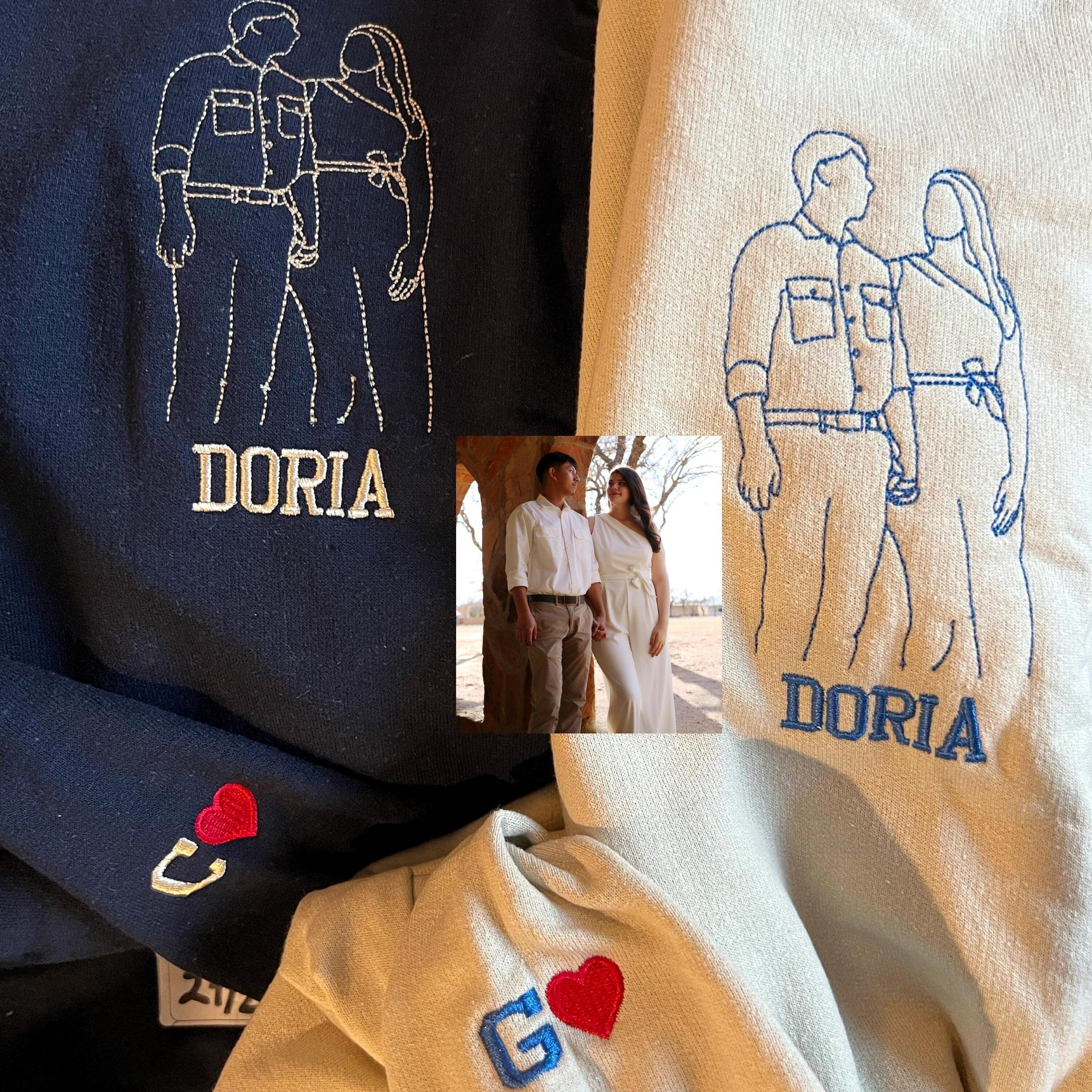 Custom Embroidered Portrait From Photo Couple Hoodies Set Embroidered Sweatshirt
